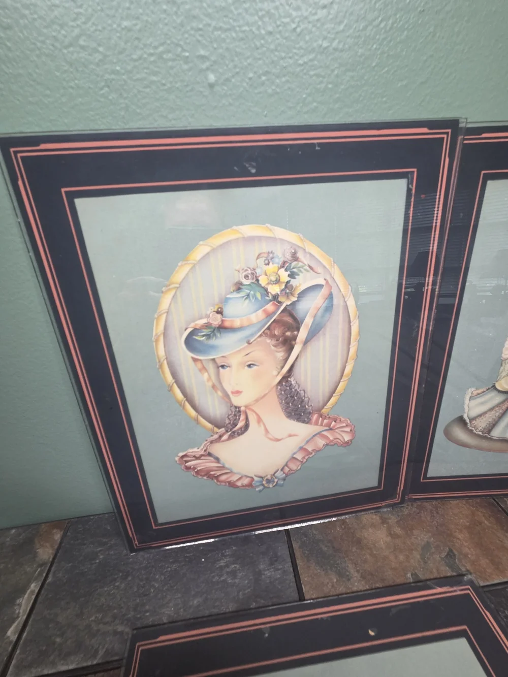 Vintage Style Trio Framed Wall Art - Green and Pink